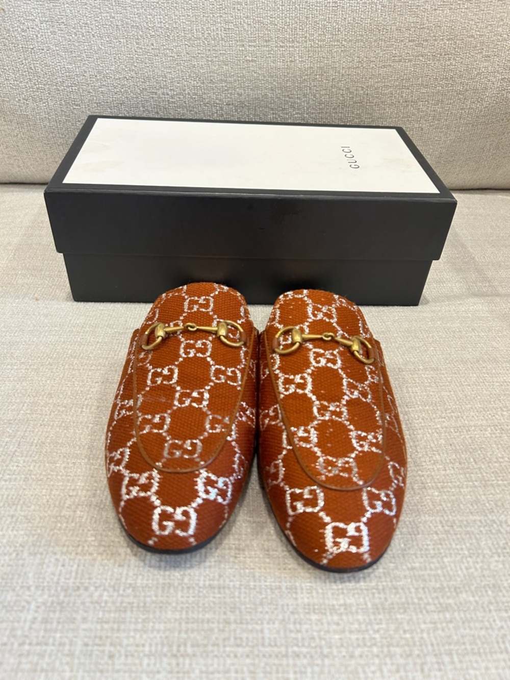Gucci Women’s Orange GG Canvas Horsebit Loafers